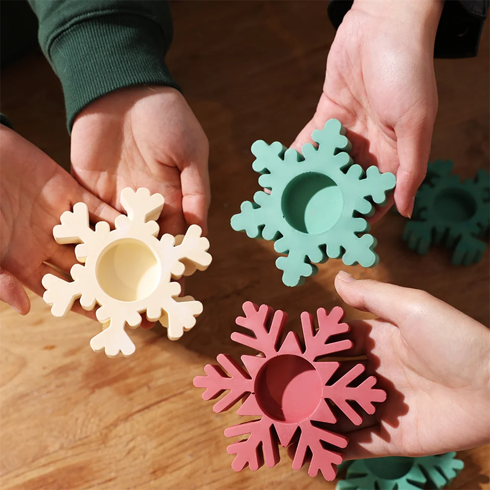 

Boowan Nicole Candle Holder Mold Christmas Snowflake Tealight Candlestick Concrete Jesmonite Silicone Mould DIY Christmas Gift