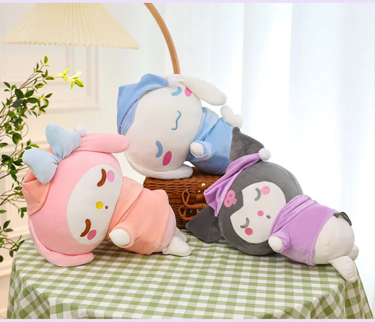 Sanrio Plush Sleeping Doll Japan Kawaii Fluffy My Melody Kuromi Soft Stuffed Dolls Gifts