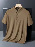 Polo d'été en soie glacée M-8XL, T-shirt haut de gamme, couleur unie, nouveau, manches courtes, sans traces, décontracté, à revers, pour homme, coupe fine, style affaires 5