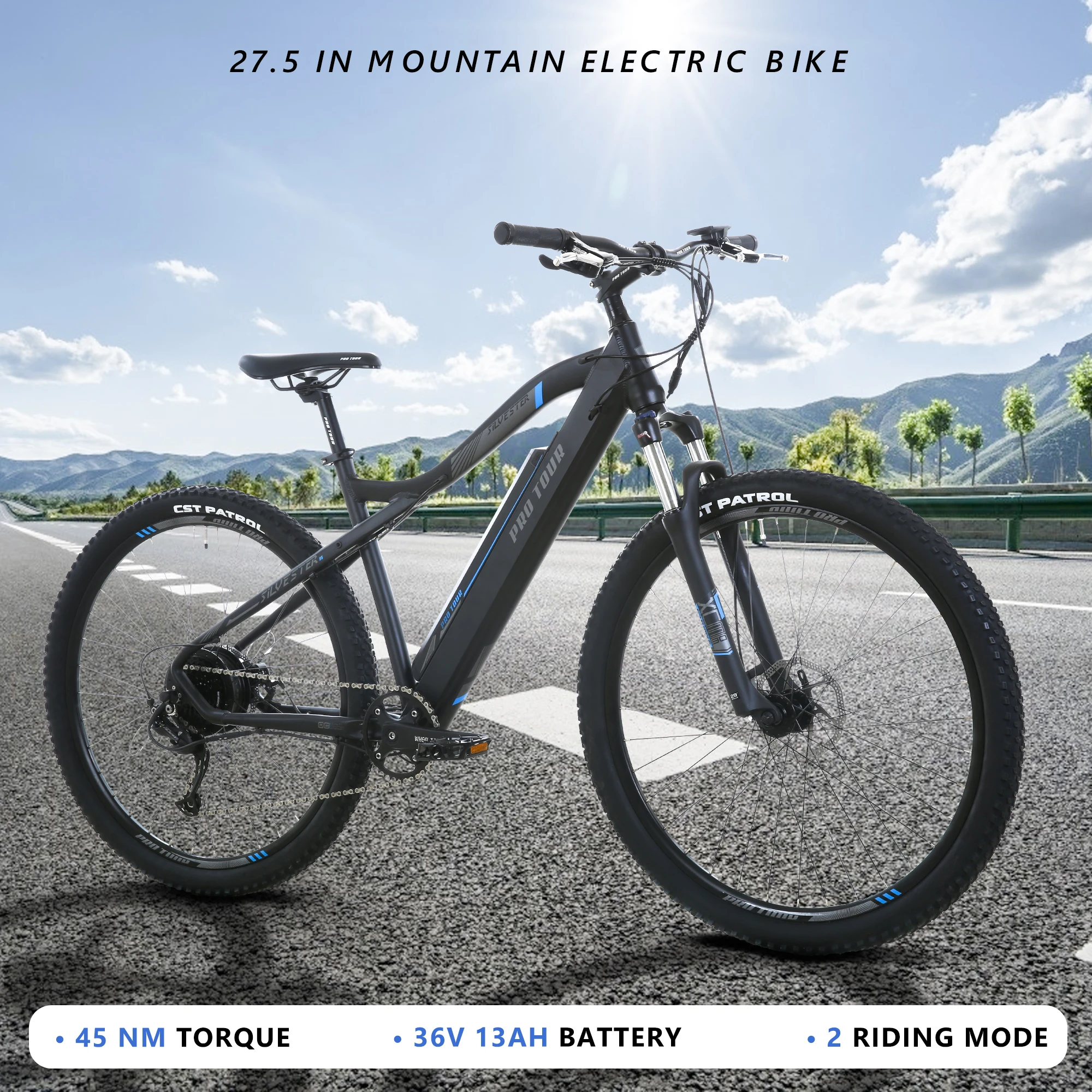 Mountain Bike Elettrica, Bici Elettrica Da 27.5 "X 2.25", 36 V250W E Bike Con Batteria Rimovibile 13Ah, Display Lcd E Shimano 9 Velocità