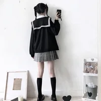 Deeptown Kawaii Zip Up Hoodies Black Japanese Preppy Style Sailor Collar Sweatshirts Sweet Lolita Coats Loose Cute Top Soft Girl - Image 6