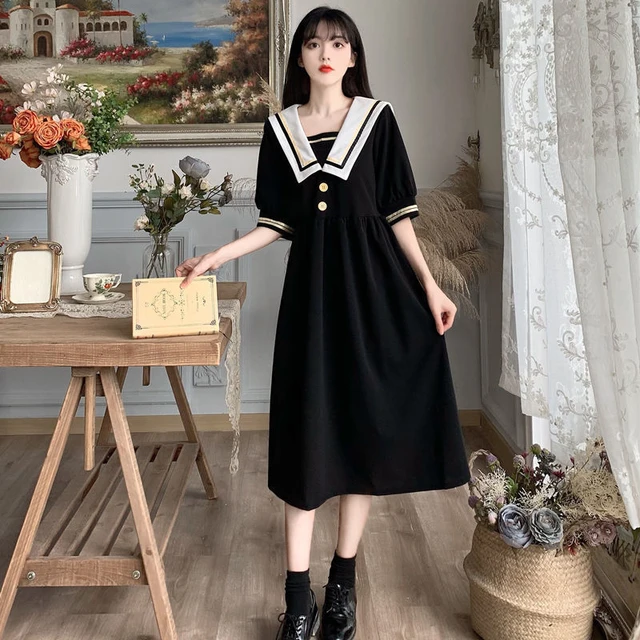 Zoki Japan Sweet Sailor Collar Black Dress Women 4Xl