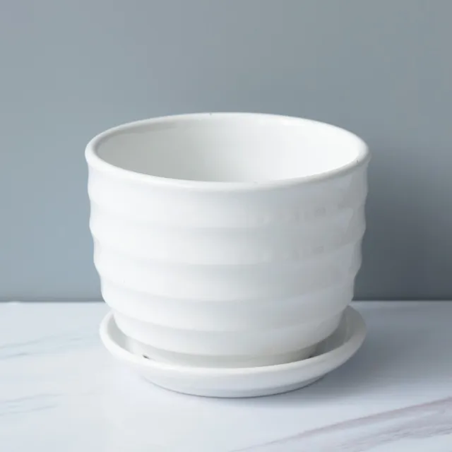 1PC Ceramic Flowerpot Dehua White Porcelain Pot Succulent Plant Flower Pot Small Flower Rack Pure White Striped Pot 5