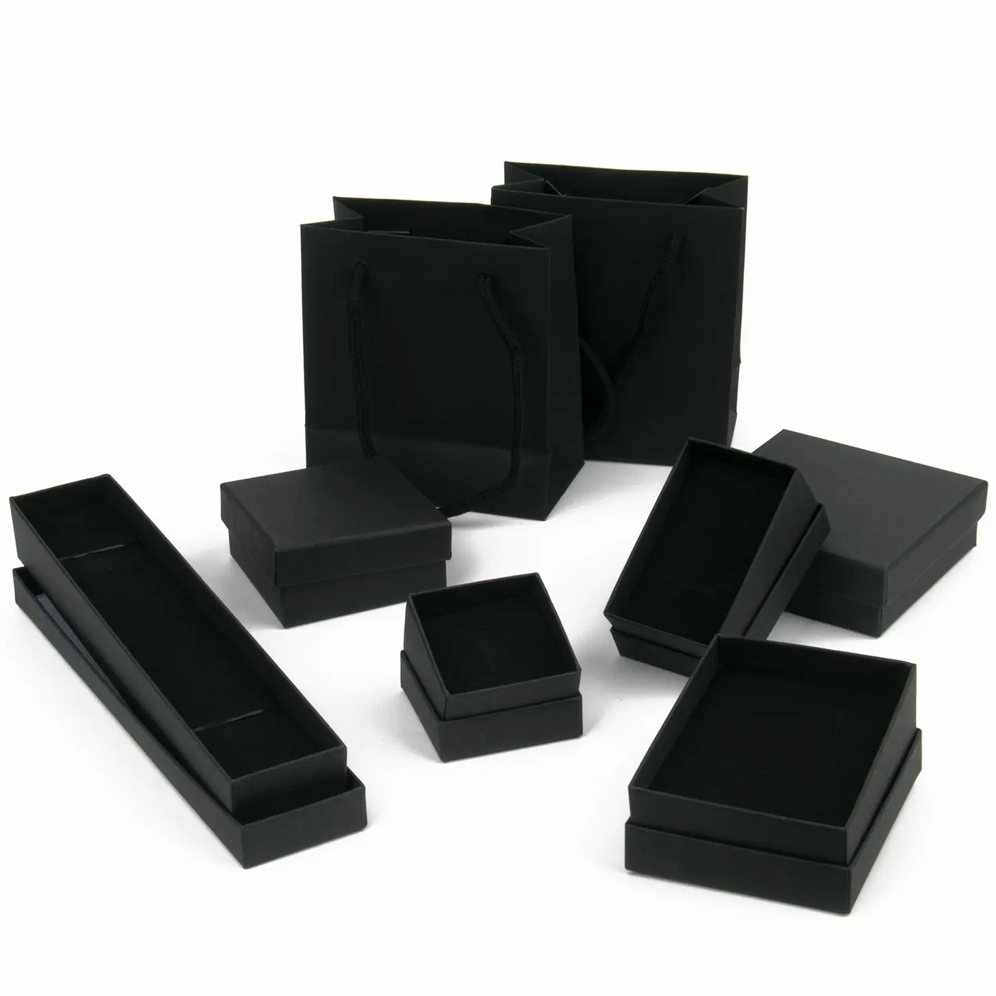 BlackCardboardJewelryBoxesSetGiftsPresentStorageDisplayBoxesForNecklacesBracelets