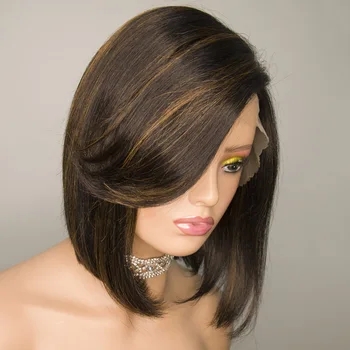 Lekker Highlight Brown Short Straight Bob Side Part Lace Front Human Hair Wigs For Women Brazilian Remy Hair Glueless Bob Wigs Lekker Highlight Brown Short Straight Bob Side Part Lace Front Human Hair Wigs For Women Brazilian.jpg