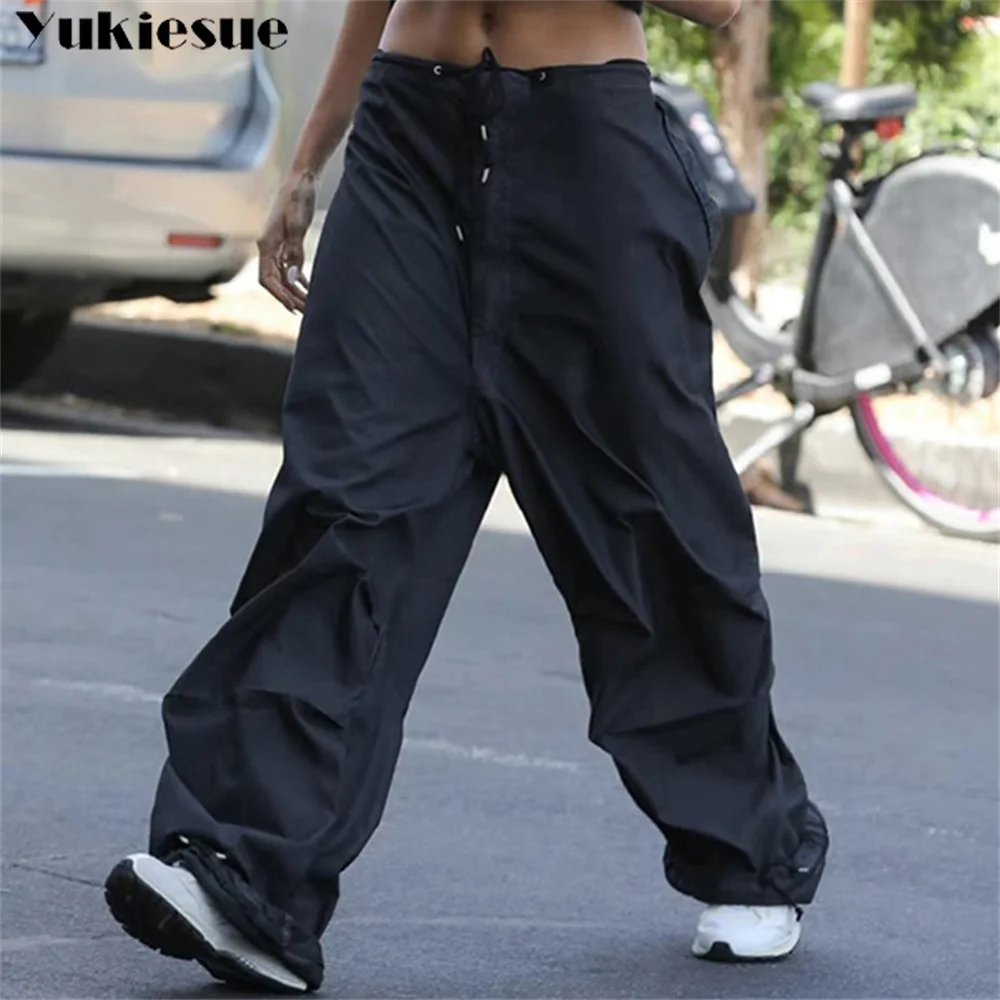 

harajuku summer high waist streetwear Women's wide leg Capris cargo pants for women baggy straight pants woman trousers