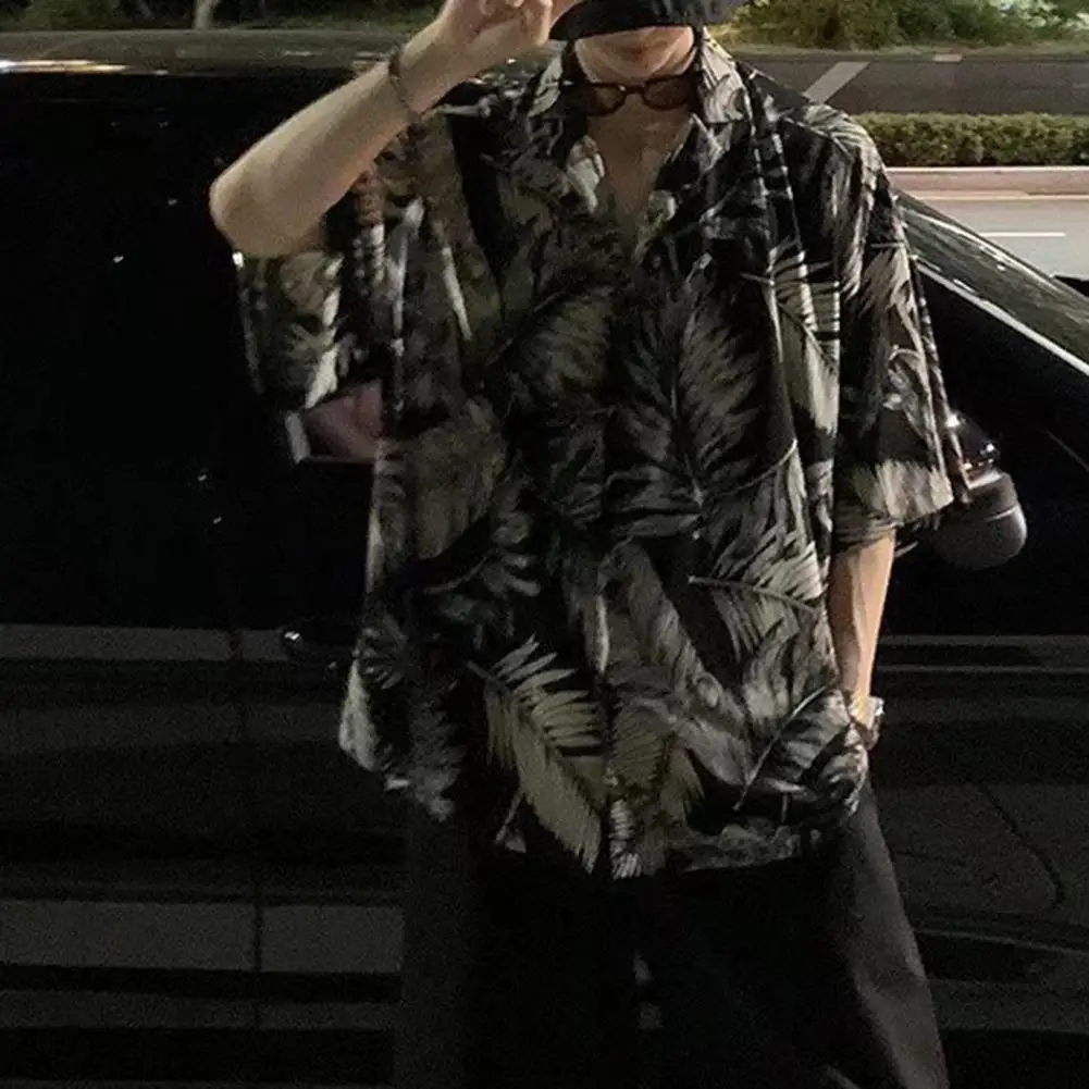 Casual Short Sleeved Shirt Short Sleeved Shirt Hawaiian Shirt Fashion Lapel Short Sleeve Thin Shirts Men Loose Summer Tropical Leaves Printed Hawaiian Shirt Streetwear camisas y blusas