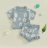 2024-11-29 Lioraitiin Spring Newborn Infant Toddler Baby Girl Clothes Set Short Sleeve Floral Print Knit Tops+Shorts 2Pcs Outfit 1