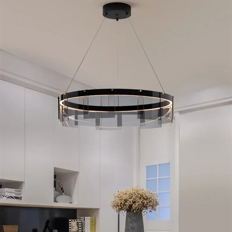 Stratos LED Chandelier modern glass LED light luxury minimalist light design for dining room hall bedroom rings chandelier