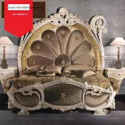 

Вилла Европейская двуспальная кровать французское роскошное Описание Золотая цельная деревянная матерчатая принцесса кровать мастер Свадебная кровать