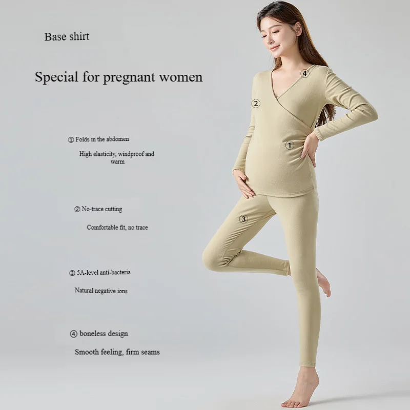 Maternity Thermal Underwear Set Nursing-Friendly Postpartum Lounge Wear Breastfeeding Pajamas Winter Nursing Top maternity nightgown set for Moms