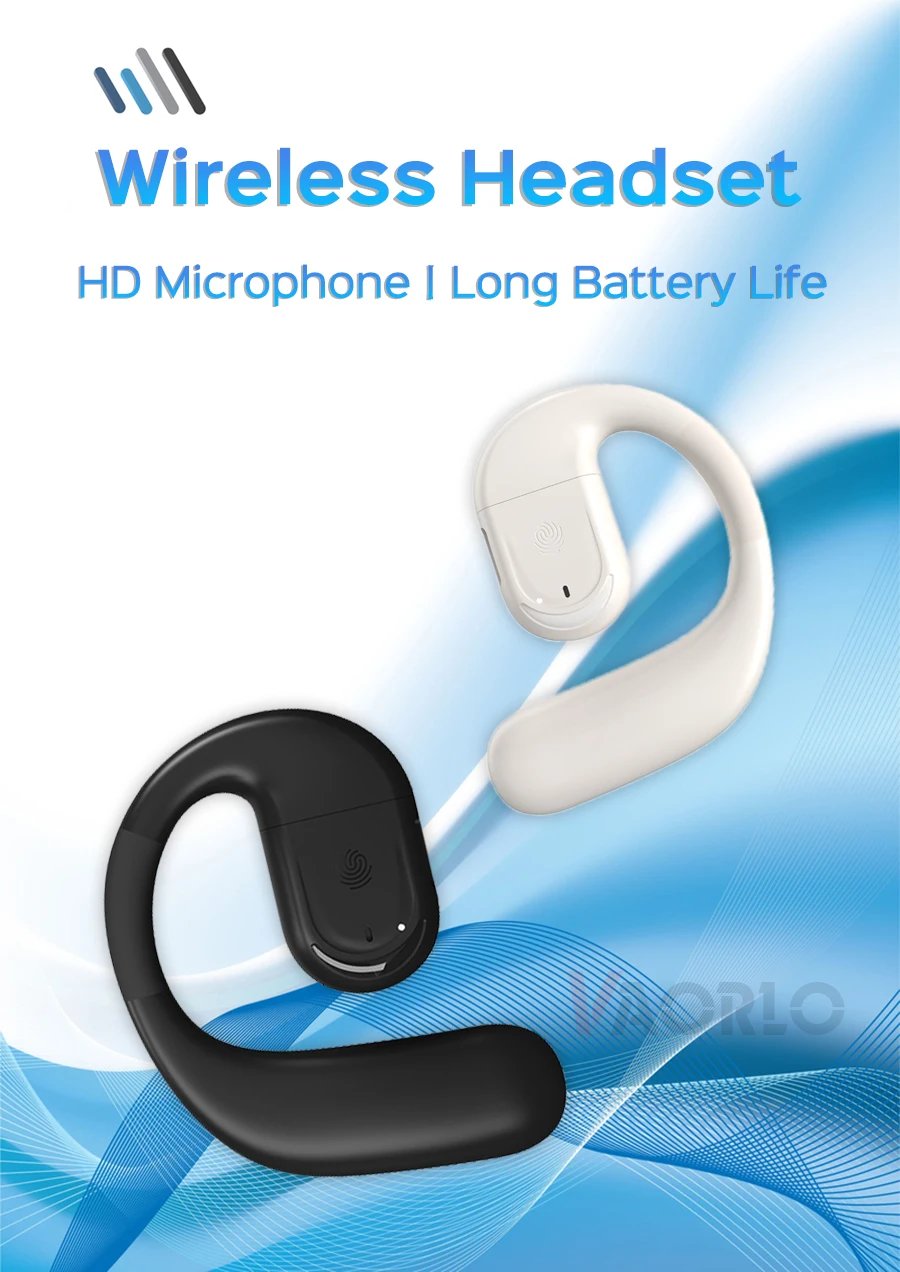 VAORLO Ear-hook Bluetooth 5.4 Business Earphone 180° Rotation Open Ear Headset With Mic Long Battery Life HiFi Stereo Headphone