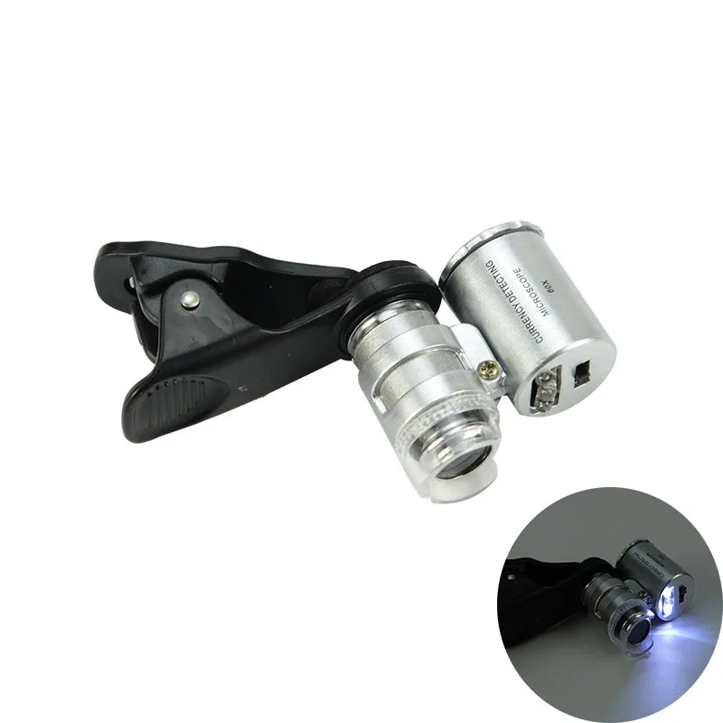 

60x Cellphone Microscope with Universal Clip 2 Led and 1 UV Pocket Microscope LED Illuminated Magnfiier