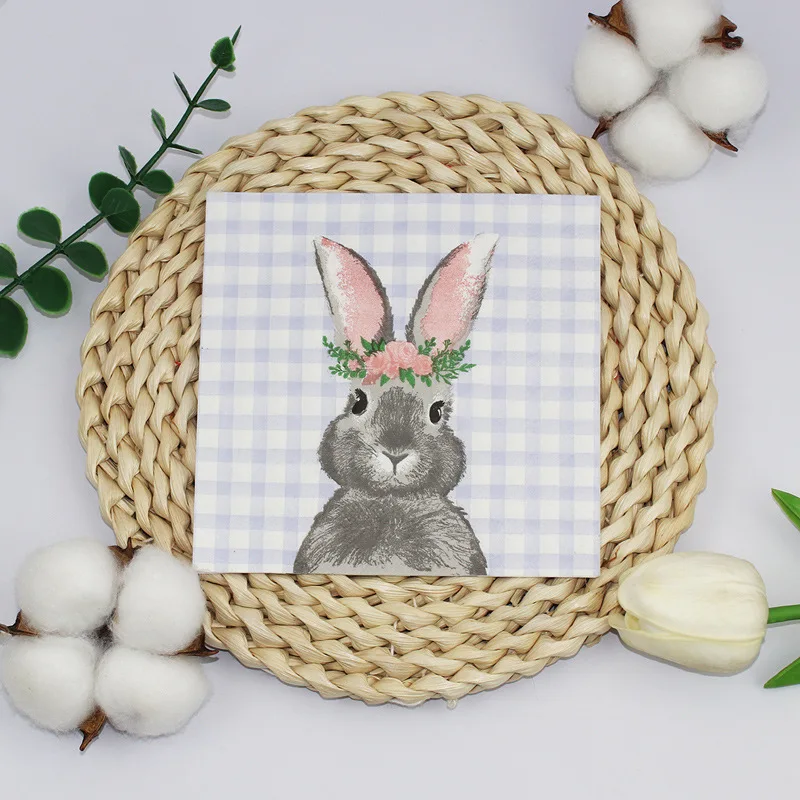 Paper Napkins Disposable Paper Placemats 20pcs 25cm 2 Ply Easter Bunny Colorful Plaid Square