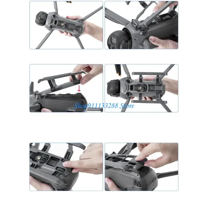 Train d'atterrissage pliable pour DJI 4Pro déployé, assurant stabilité et protection optimale sur sol inégal
