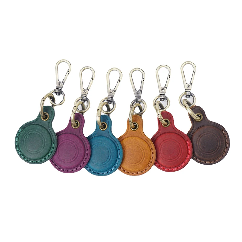 Genuine Leather Airtag Case Protective Cover for Apple Airtag Tracker Anti-lost AirTag Keychain Leather Sleeve