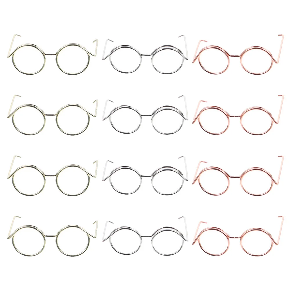 

12 Pcs Glasses Mini Decor Supply Dolls Eye Clothing Sunglasses Gnomes Copper Wire Rimmed Birthday Decoration Girl