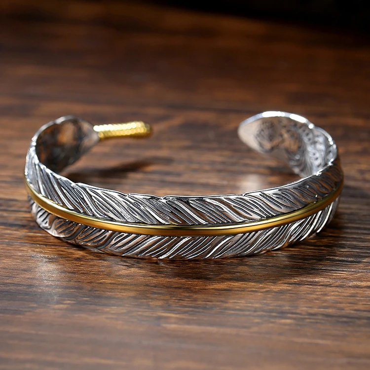 

Tang grass pattern feather bracelet male trendy personality wild Takahashi Goro retro opening bracelet