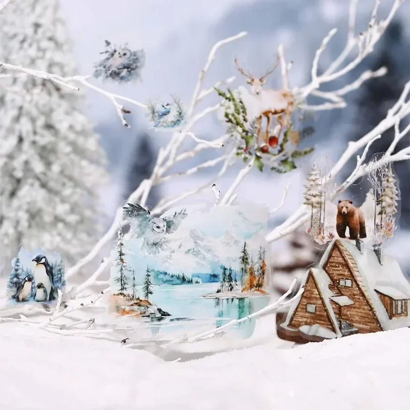 1Roll Adhesives Supplies Decoration Snowy Tape washi tape Loop Handbook Forest Winter Forest Supplies Scrapbook 60mm*2m tapes 3