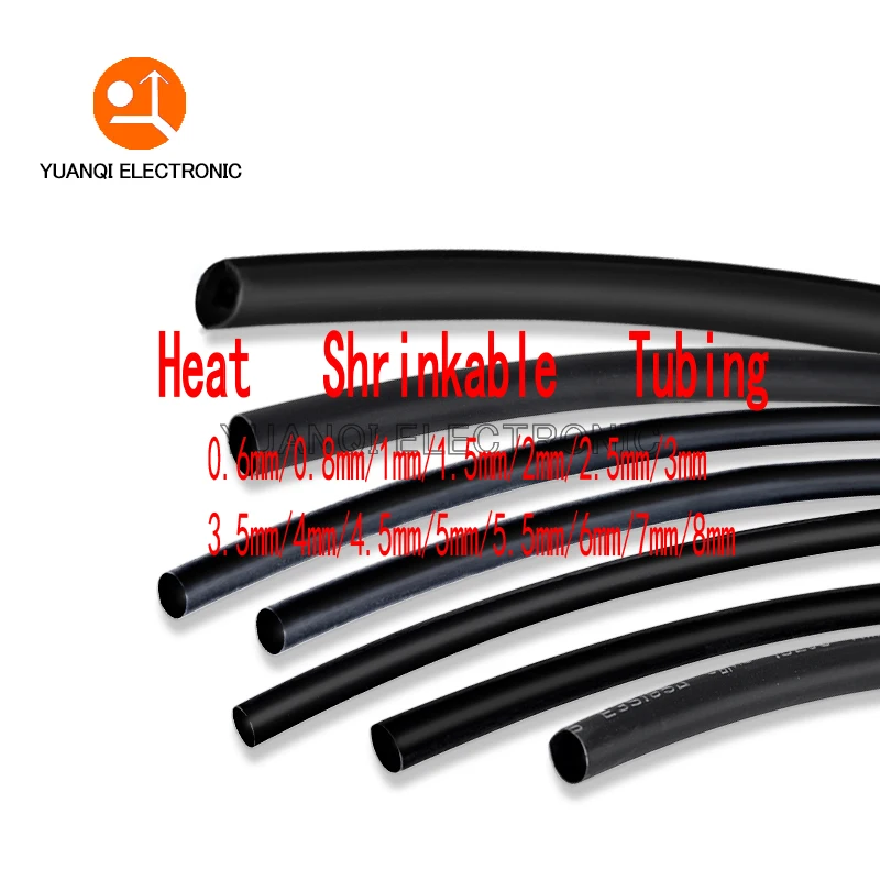 1 Meter/Lot Heatshrink Tubing Black 0.6mm 0.8mm 1mm 2mm 2.5mm 3.5mm 4mm 12mm 50mm 80mm Heat Shrink Tube Sleeving Wrap Wire 2:1