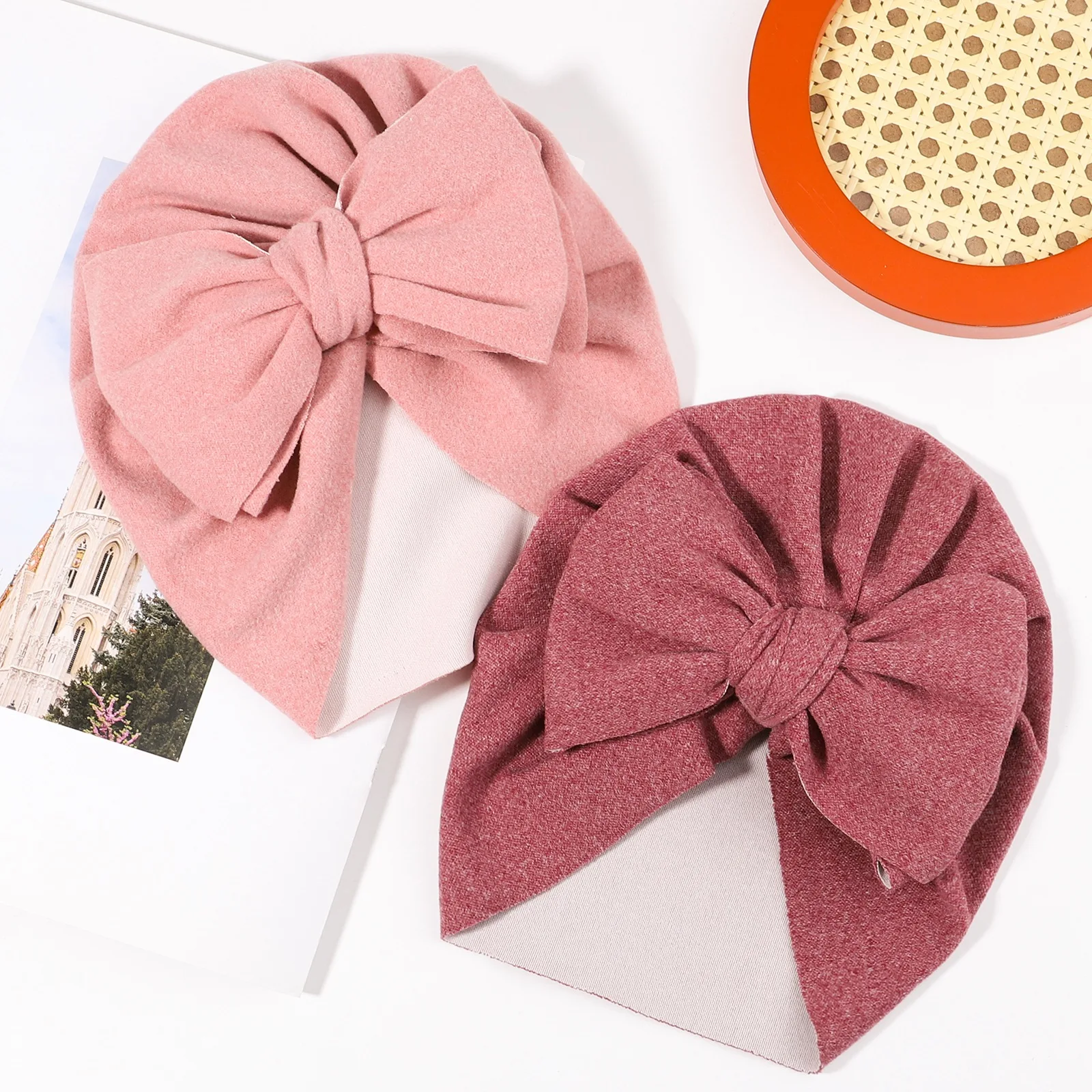 모조 알파카 솜털 나비 매듭 모자, 터번, 용 부드러운 비니 머리띠, 액세서리, 1PC