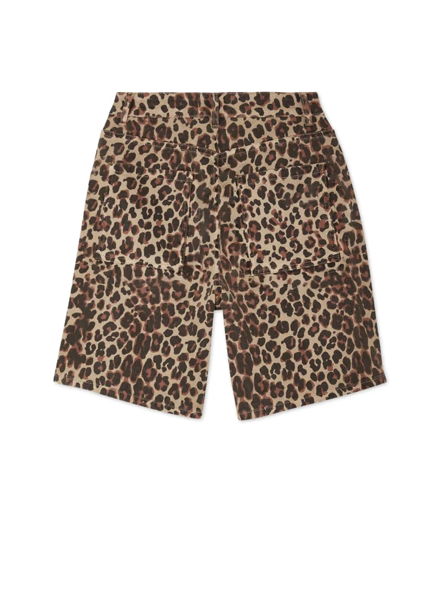 Wolfeel Retro Leopard Print Shorts Women Fashionable High Waisted Knee Casual Pants New Street Style Female Pocket Loose Shorts