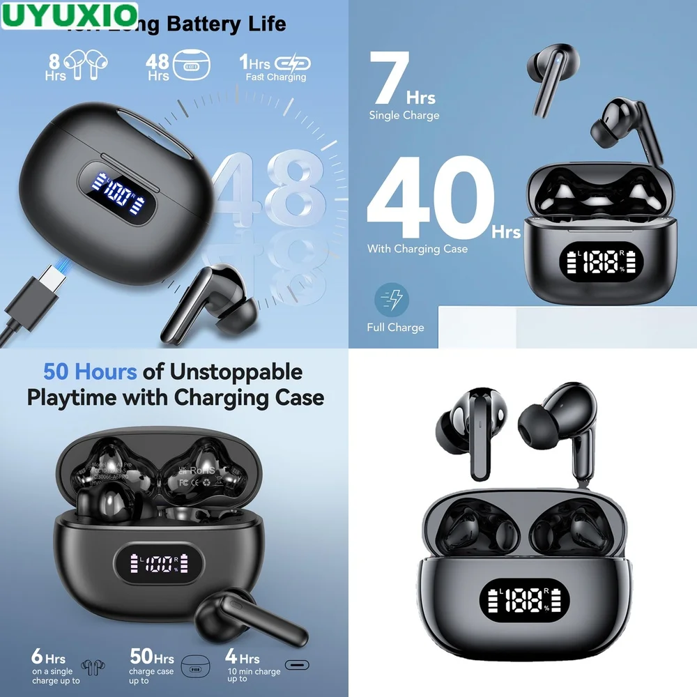 Ultra Lightweight In-Ear Earbuds with Smart LED Display Case and 50H Extended Playtime for Enhanced Audio Experience