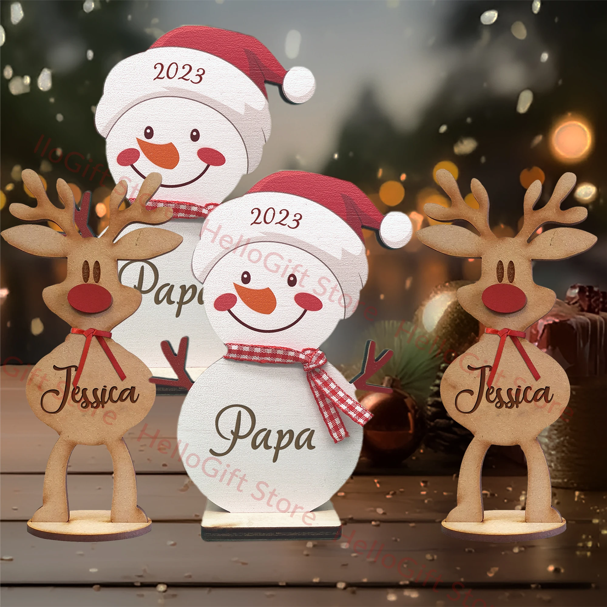 Personalized Custom Christmas Gifts Reindeer and Snowman Decor Xmas Ornaments for Family DecorationTable Setting Place Names - Image 2