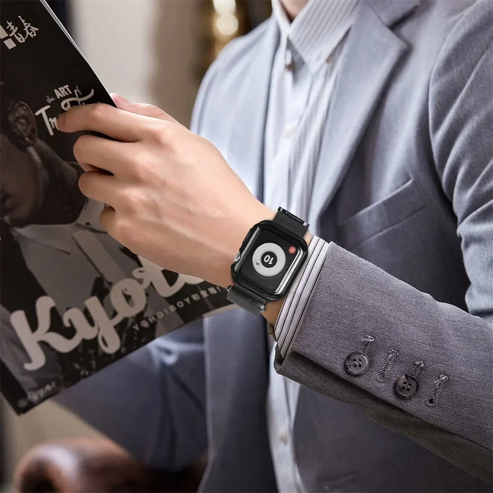 Sleek Metal Magnetic Loop Watch Band with Protective Case