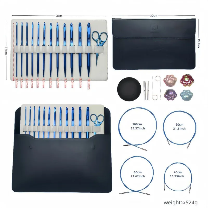 12 Stück blaue austauschbare afghanische kreisförmige Häkelnadeln aus Aluminium, tunesisches Häkelnadel-Set, Teppich-Strick-Webnadeln – Detail 1