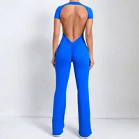 Sexy Backless Scrunch Flared Jumpsuits Women One Piece Sportswear Yoga Clothes Short Sleeve Fitness Overalls Female Sport Outfit - Image 3