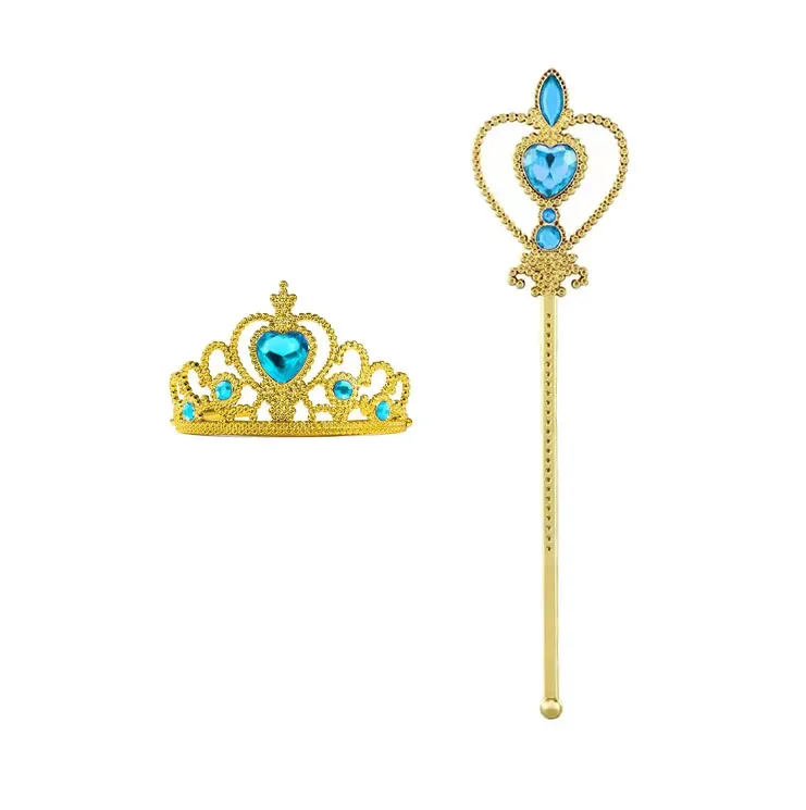 Pincess Crown Love Snowflake Stick Set Jasmine ChildrenCrown Magic Stick Children Plastic Princess Coplay Toy Dress Up Jewelry