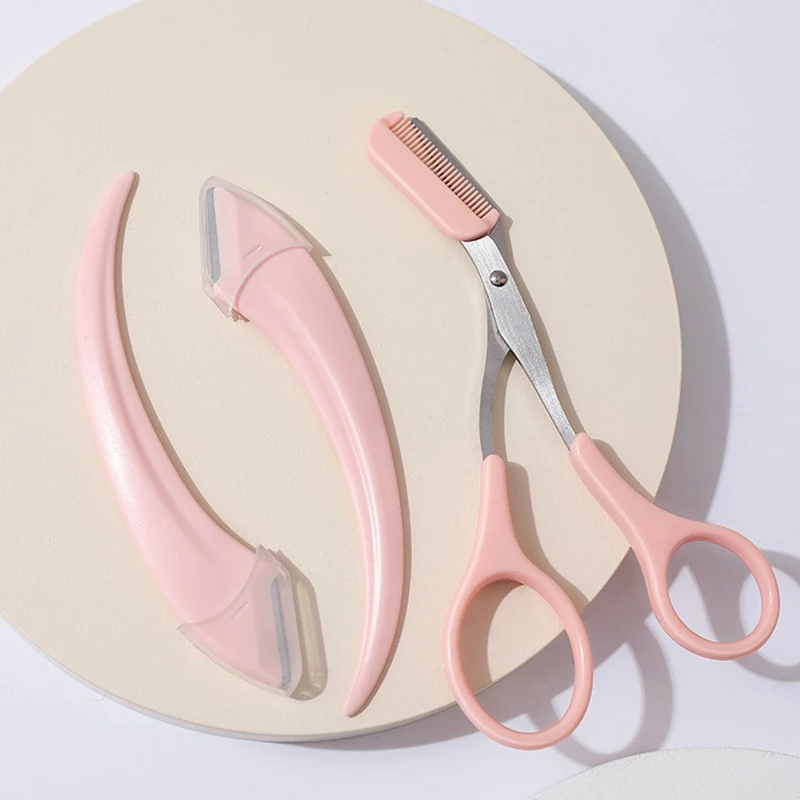 3pcs/set Eyebrow Trimming Knife Eyebrow Face Razor For Women Professional Scissors With Comb Brow Trimmer Scraper Access, eyebrow trimmer set,eyebrow trimmer,eyebrow razor set,eyebrow razor,eyebrow scissors