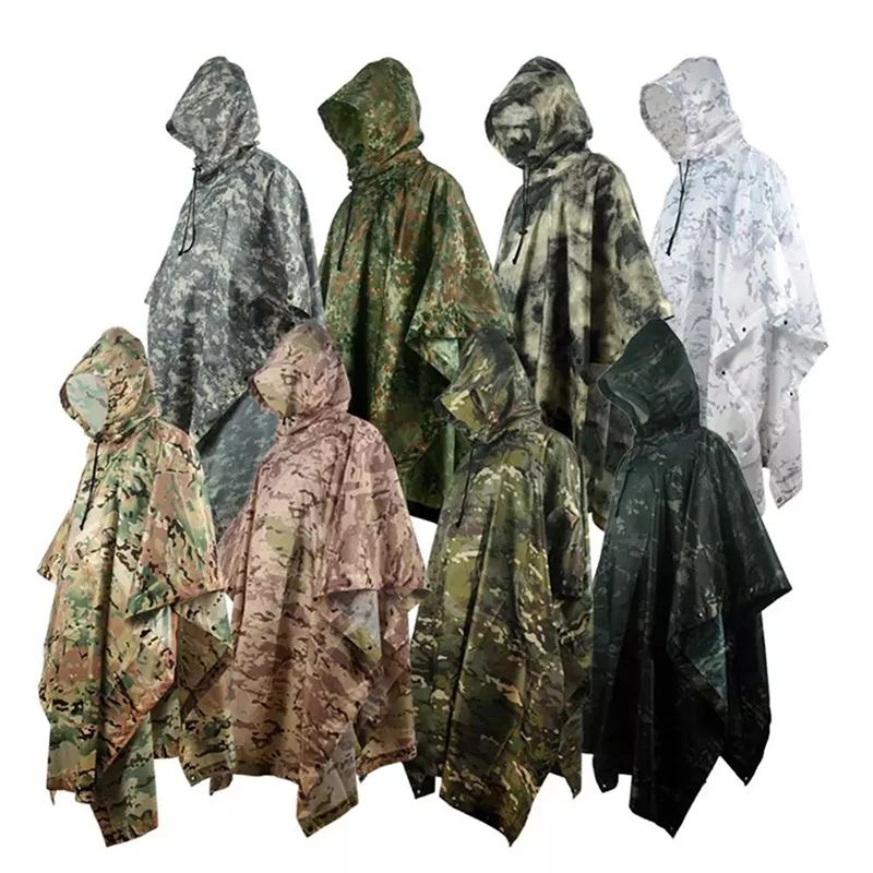 Impermeable Raincoat Poncho Outdoor Tactical Rainwear Camping Hiking Fishing Hunting Ghillie Suits Travel Umbrella Rain Gear raincoat poncho