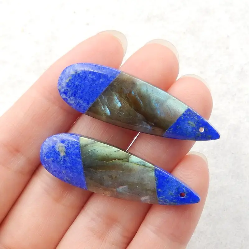 Natural Stone Labradorite Lapis Lazuli Beauty Jewelry Women Earrings Accessories 42x13x5mm 9.8g