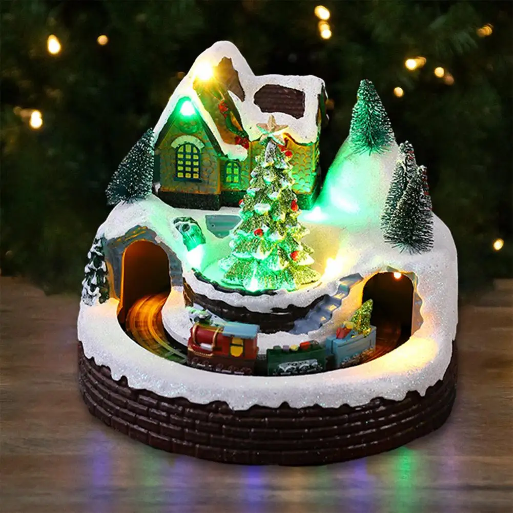 

Colorful Light-up Hut Ornament for Christmas Christmas Ornament with Music Lights Colorful Lights Music Rotating Train Resin