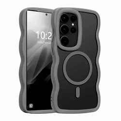 Luxury Wavy Frame Matte Shockproof Case with MagSafe Wireless Charging Compatibility - Samsung S25FE (Gray)