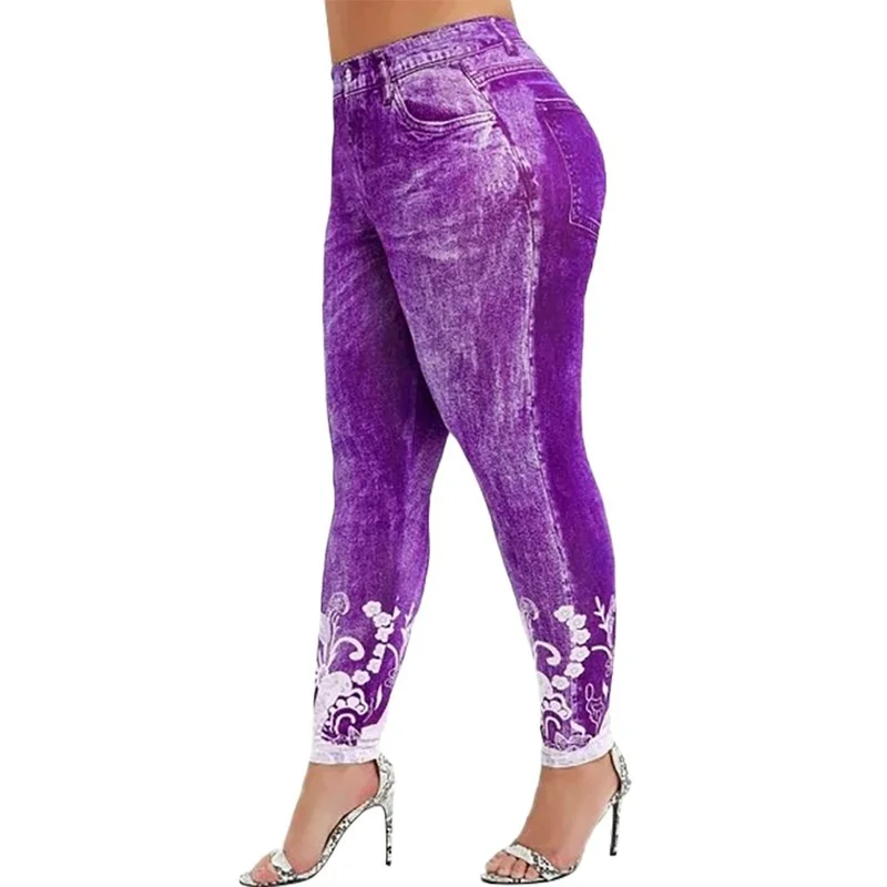 

Women Casual High Waist Slim Elastic Classic Denim Pants 2021 Oversized Lace Leggings Fashion Imitation Distressed Jeans Jegging