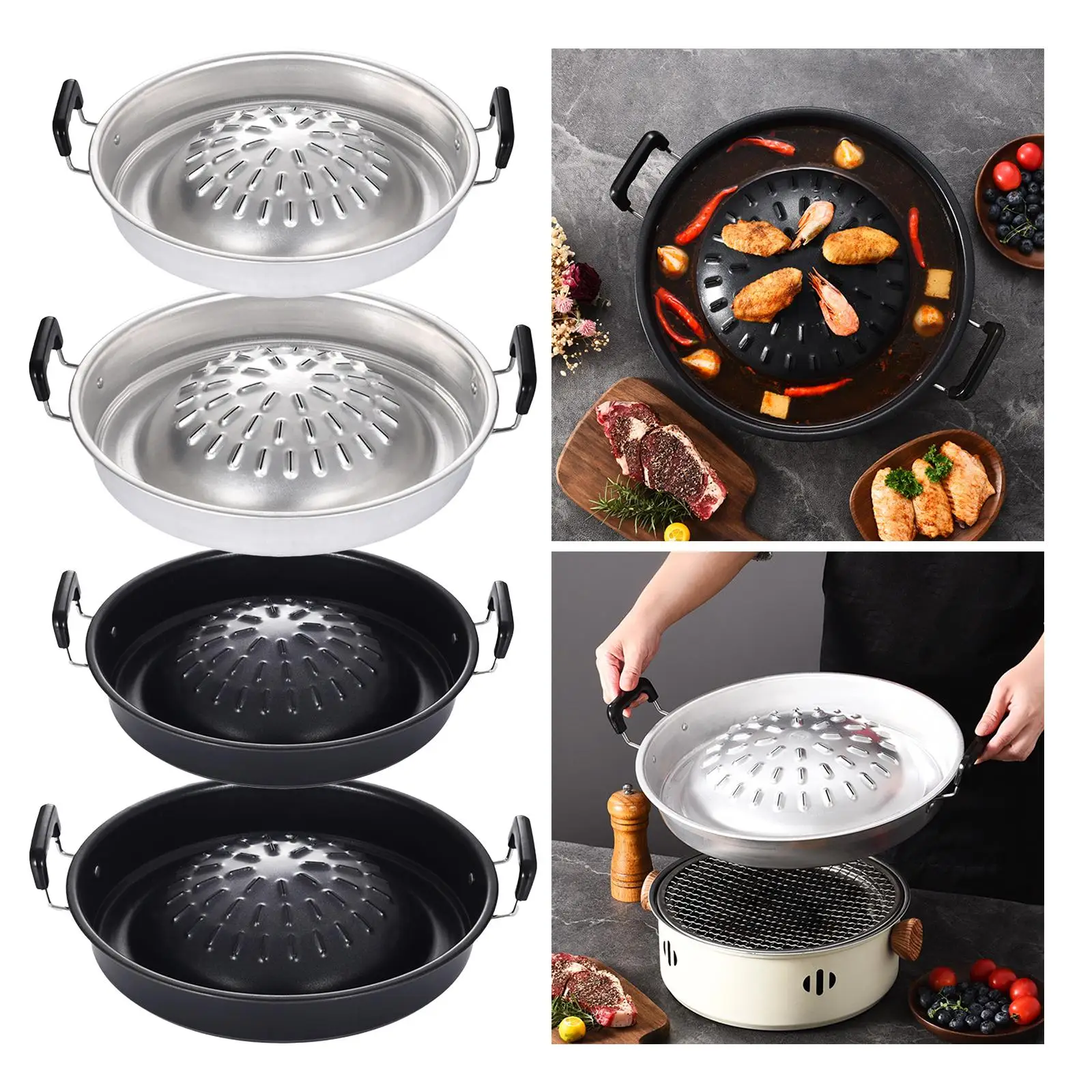 Camping Stove Grill Pan Picnic Round Indoor Outdoor 2in1 Cooking Meat Nonstick Roasting Pan Bbq Grill Pan Aluminum Grill Pan