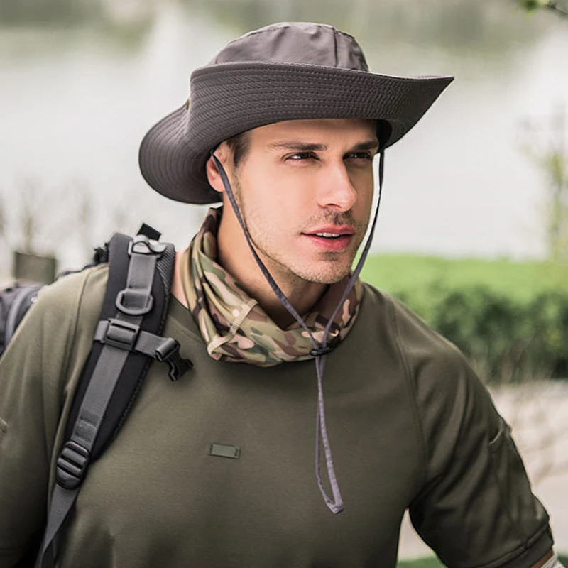 Sombrero de cubo para hombre, Gorra de pesca de ala grande, Color sólido,  impermeable, para acampar al aire libre, senderismo, pescador, Anti-UV,  para pareja