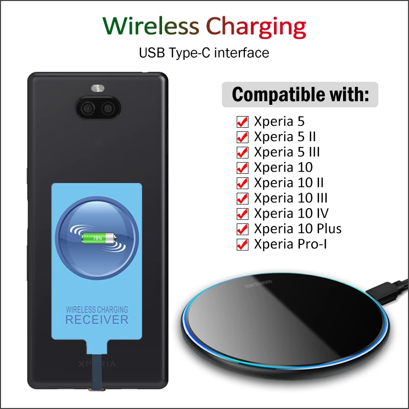 Qi Charging Receiver for Sony Xperia 5 10 II IV Pro I XA1 XA2 Plus Ultra Wireless Charger+USB Type C Adapter| | - AliExpress