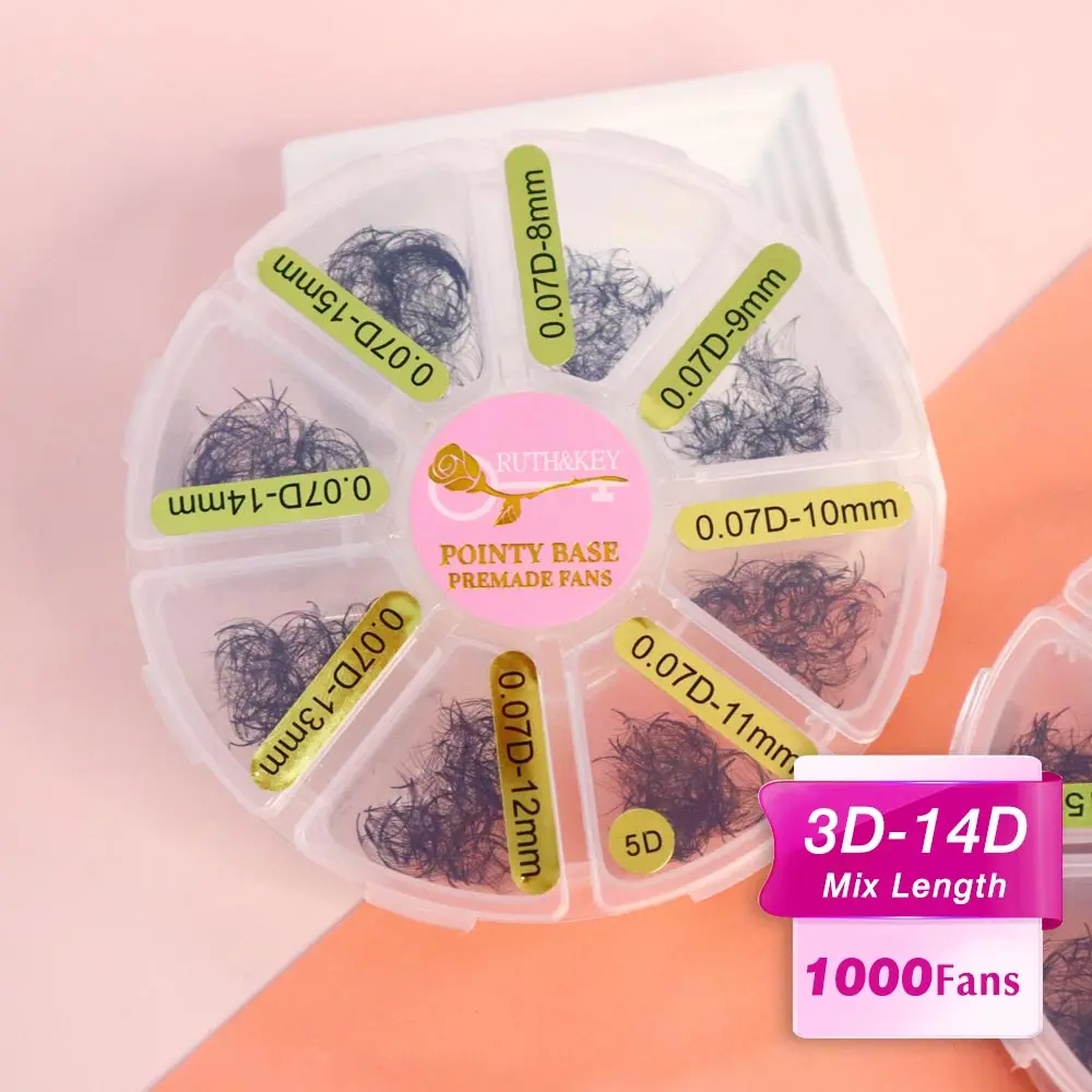 

Mix Length Sharp Narrow Stem Premade Volume Loose Fans Lash 3D-14D Slim Thin Pointy Base Russian Eyelash Supplies Bulk Wholesale