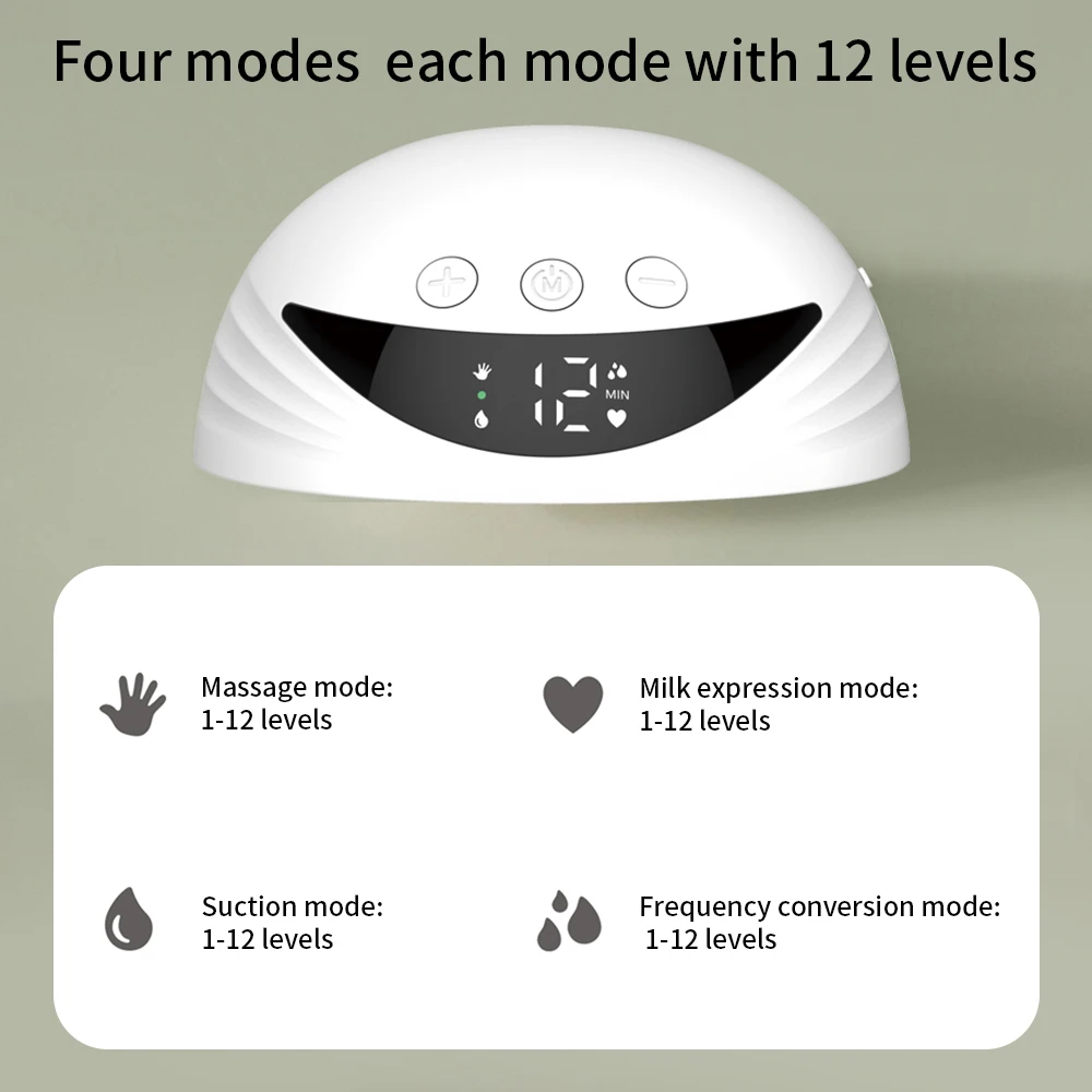 Portable Hands Free Breast Pump Wearable Electric Breast Pump Lightweight with LED Display 4 Modes & 12 Levels BPA free