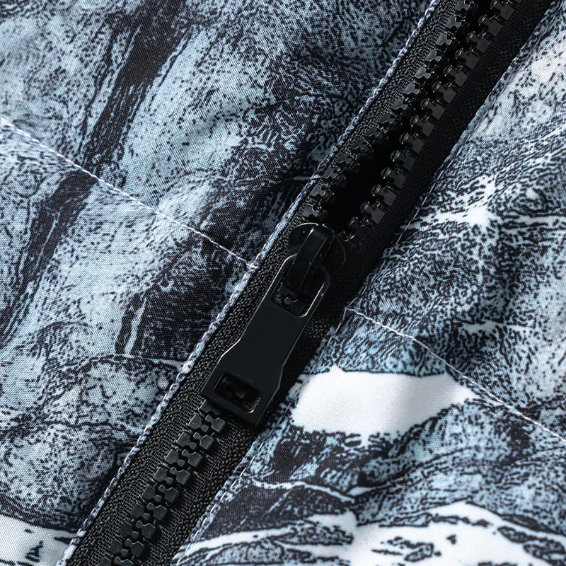 New Winter Snow Mountain Printed White Duck Down Jacket Men's Jacket Lightweight Warm Windbreaker Puffer Coat Plus Size