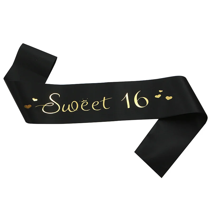 16th Birthday Ribbon Belt Birthday Party Sweet 16th Birthday Belt Foil Gold Satin and Glitter Ribbon Belt Boys and Girls