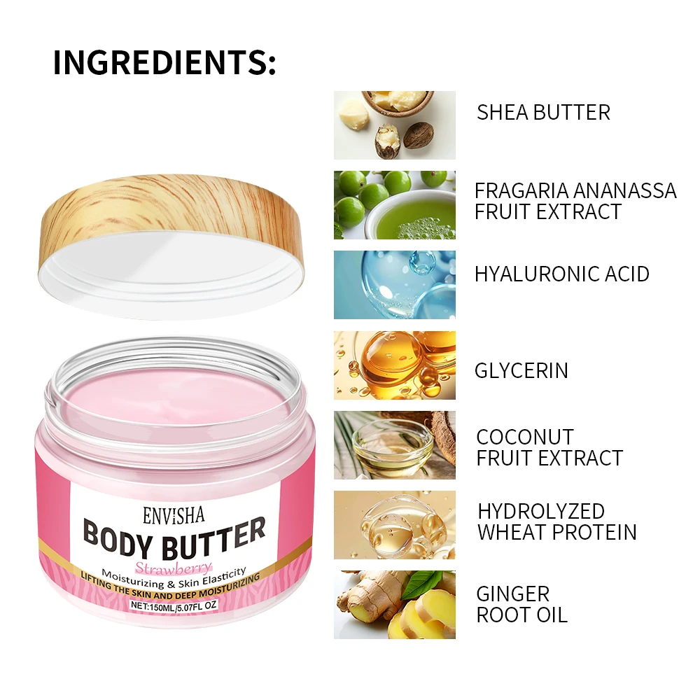 Skin Care Strawberry Face Body Butter Lotion Cream Whitening Deeply Moisturizing Brightening Remove Melanin Elasticity Lifting 6