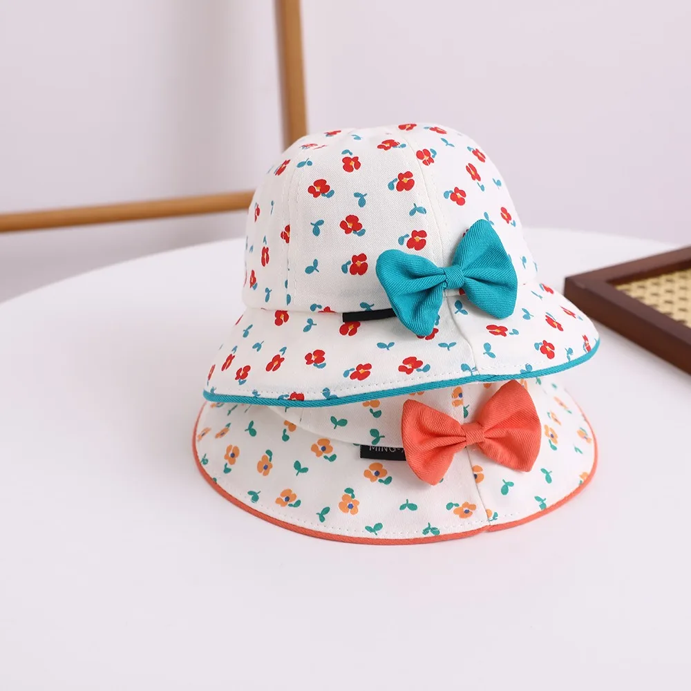 Comfortable Korean Style Flower Bucket Cap Wide Brim Bowknot Baby Shading Hat Breathable Anti-UV Empty Top Sunhat Girls