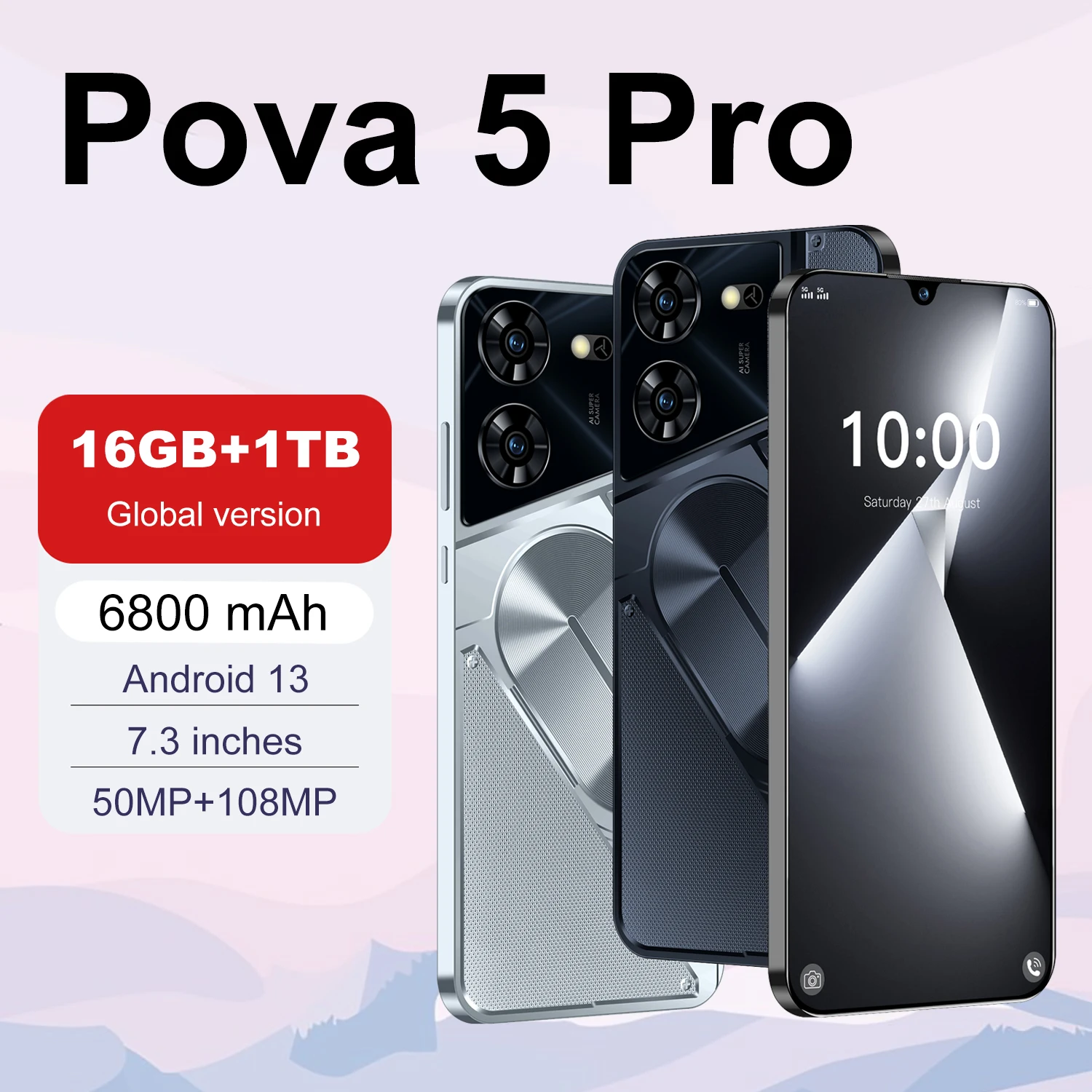 Smartphone Pova 5 Pro Versione Globale 16Gb + 1Tb 7.3 ''Hd + Android 13 6800Mah 5G Telefono Da Gioco Dual Sim Phone Dimensity 9300 Phone