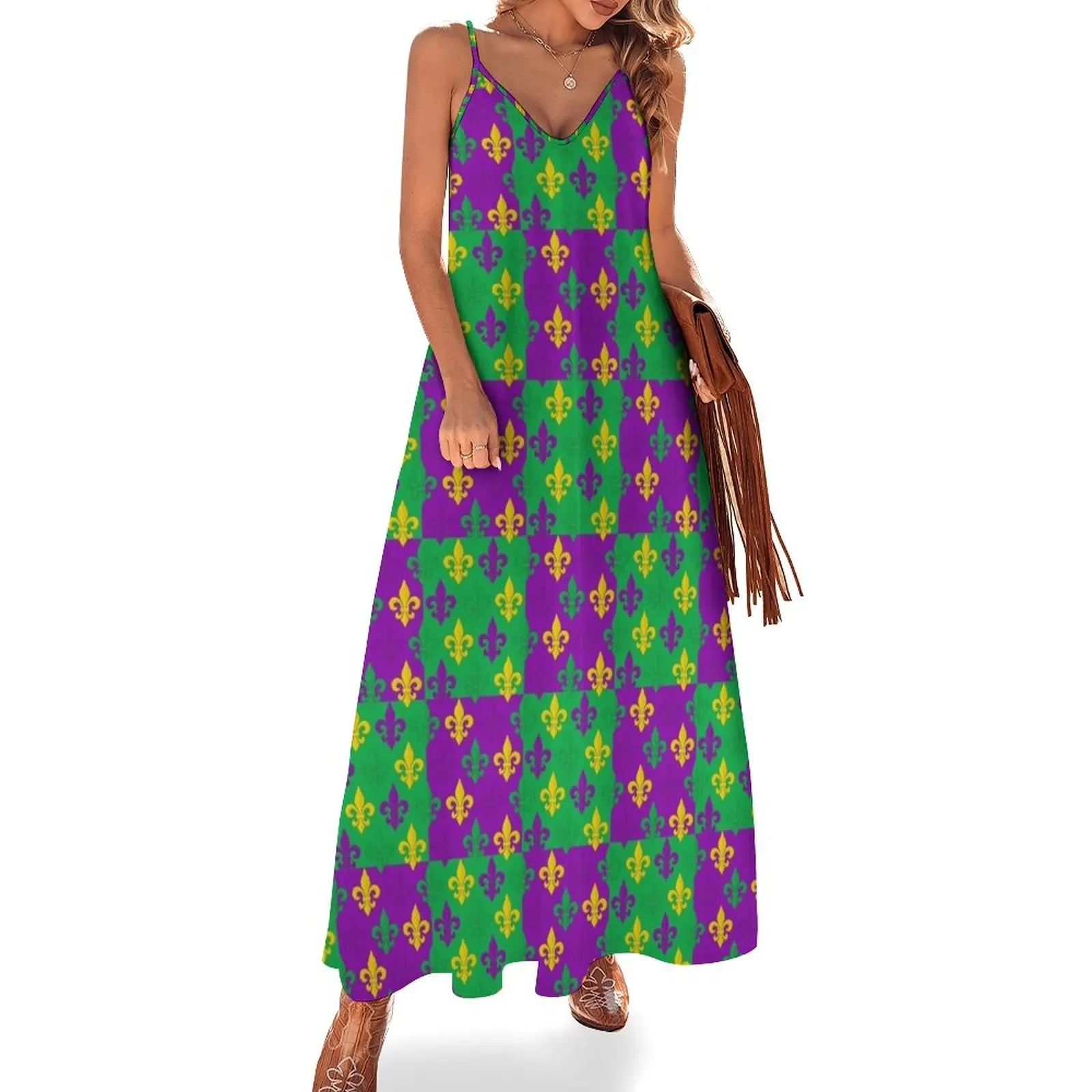 

Mardi Gras Fleur-de-Lis Pattern Sleeveless Dress Women's clothing chic and elegant woman dress dress women elegant luxury