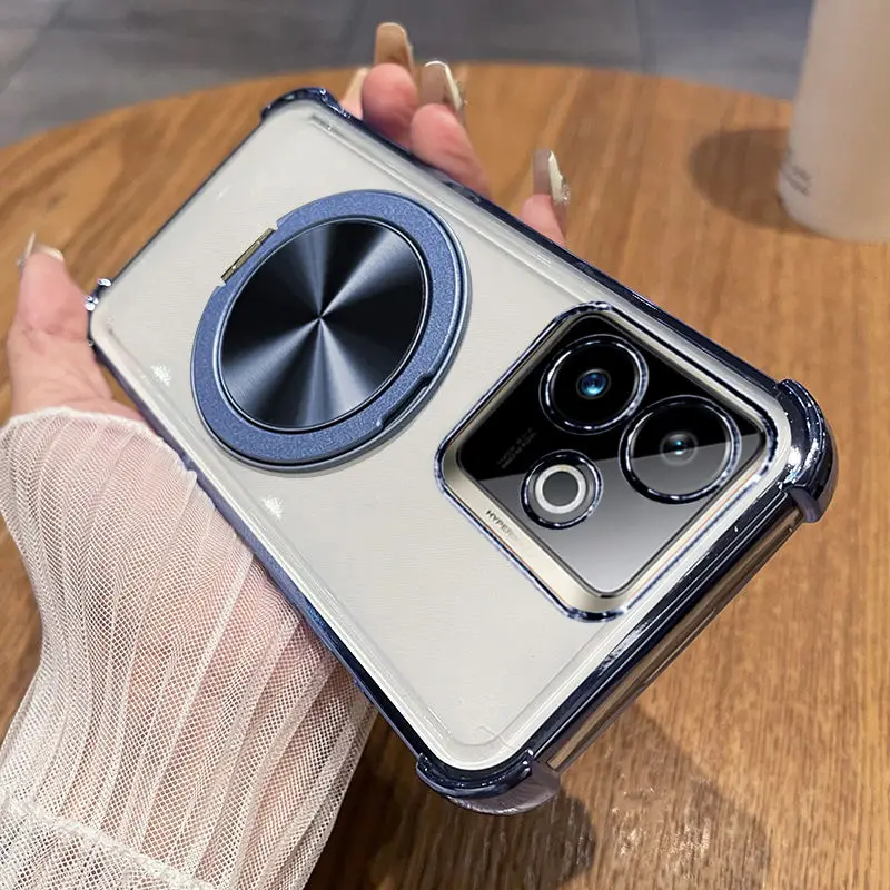 Luxury Magnetic Electroplating Soft Silicone Bracket Back Cover - Shockproof Bumper Case